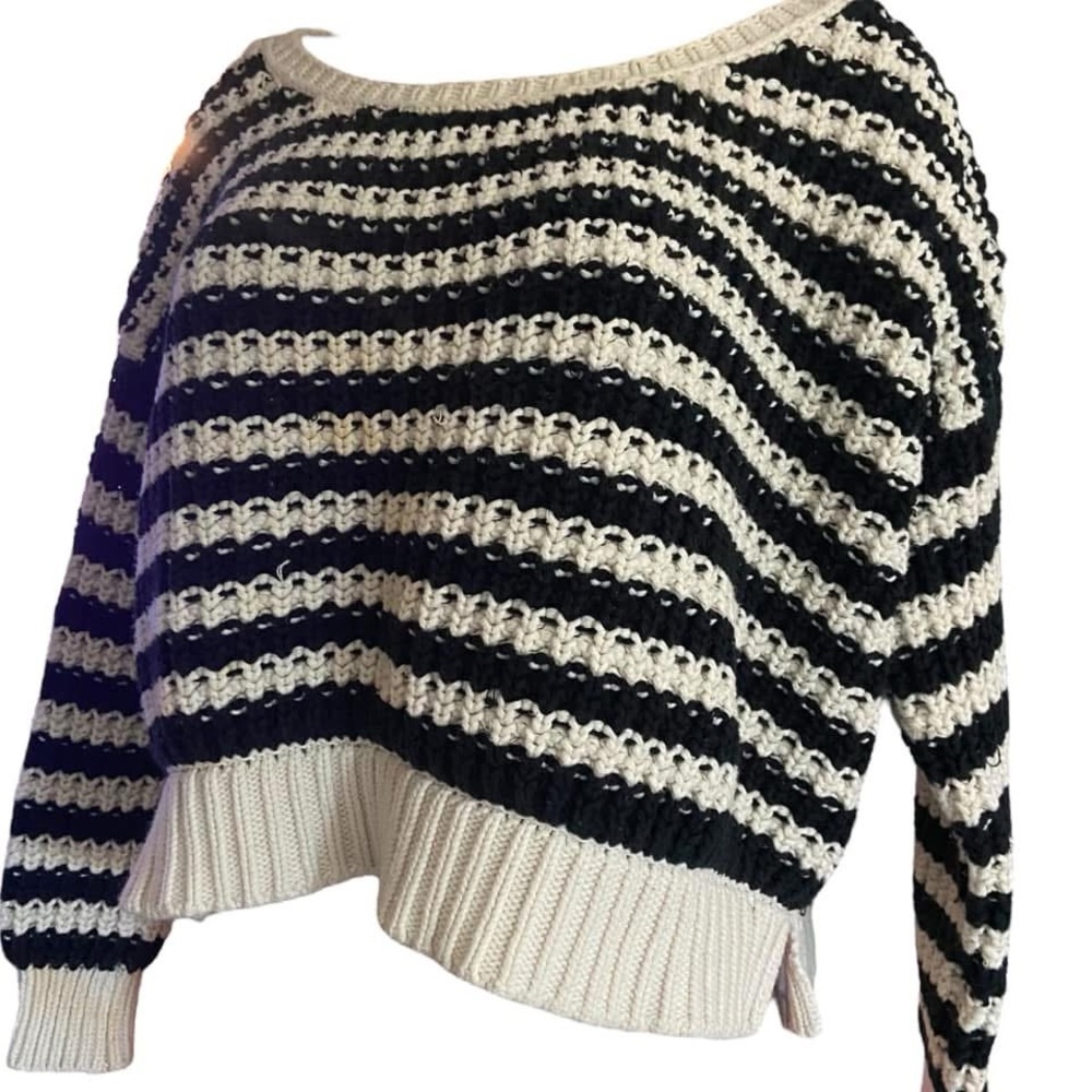 Free People At The Beach Pullover Knit Sweater in Ivory & Black